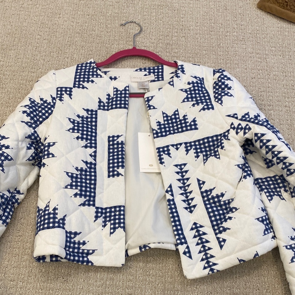 Caroline Constas Blue and White Checkered Jacket